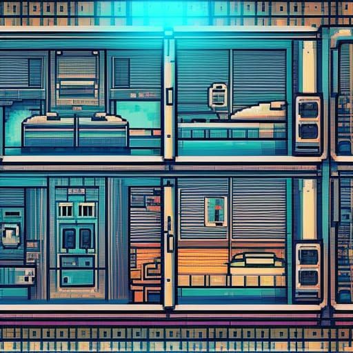 Spaceship cabin. intricately detailed pixel art hyperdetaile...