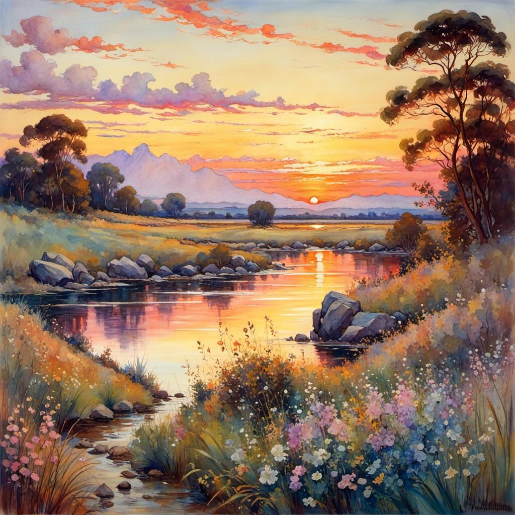 Summerscape sunset over a tranquil landscape  by @Gokiburi