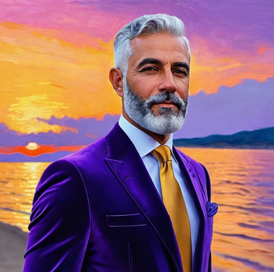 A gorgeous, magnificent silver-bearded gentleman wearing a p...