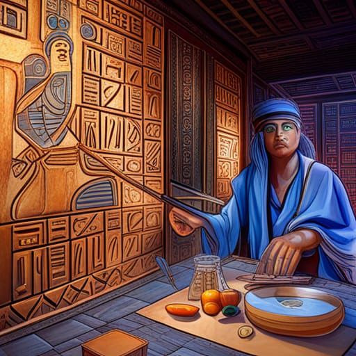 Hieroglyphs recipe intricately detailed dynamic lighting det...