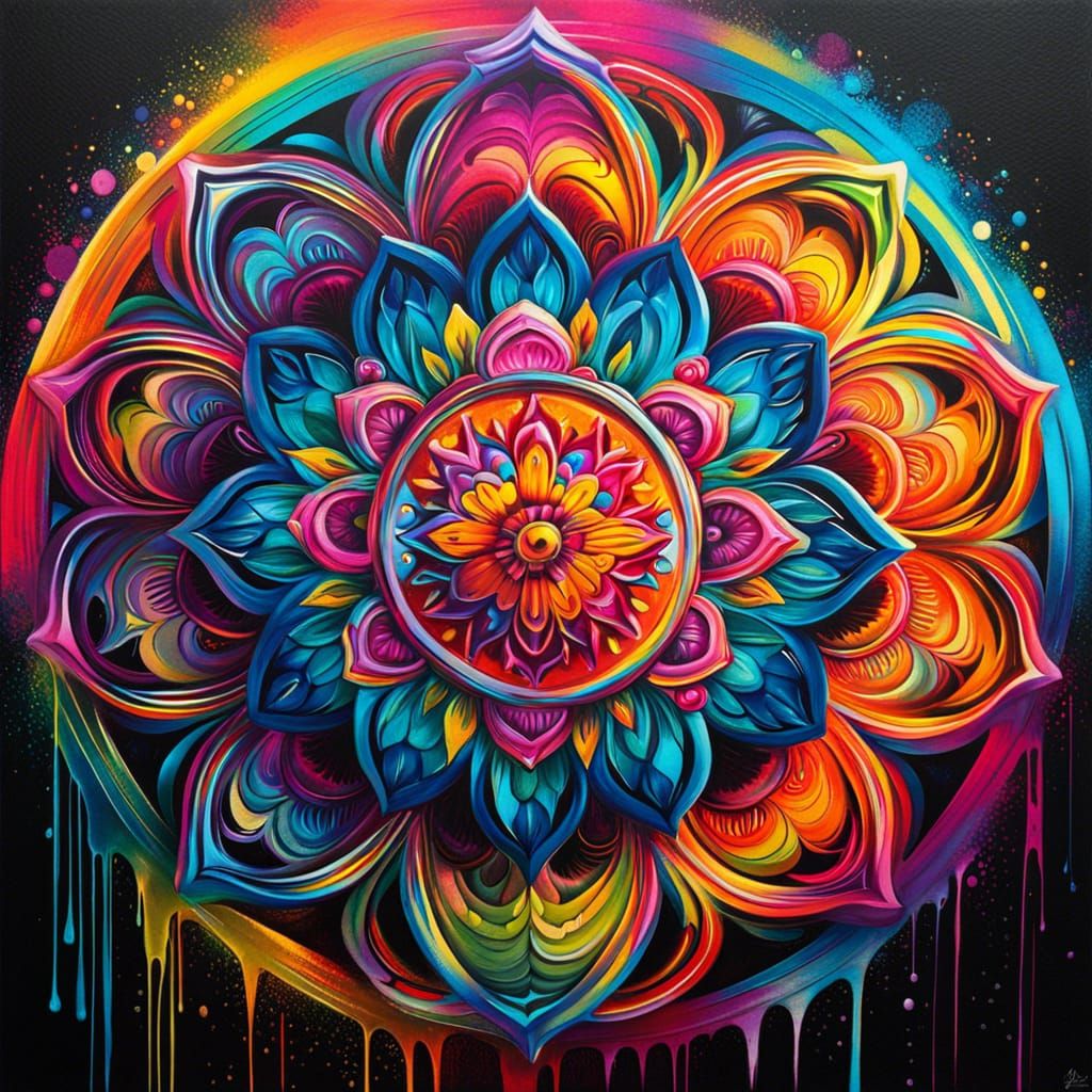 Mandala graffiti art, splash art, street art, spray paint, oil gouache melting, acrylic, high ...