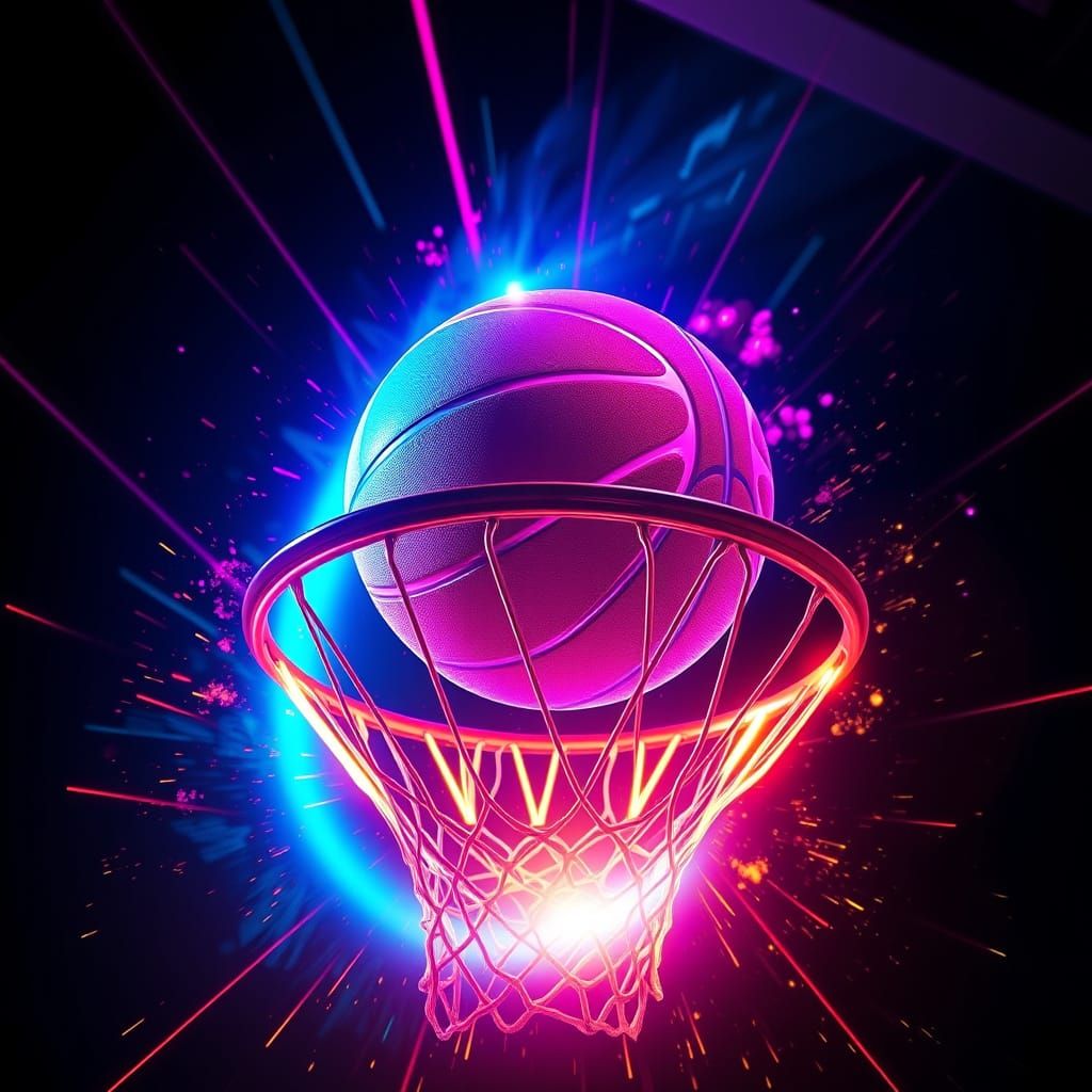 Glowing Neon Basketball About to Score