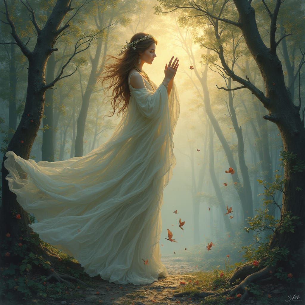 Ethereal Fantasy Knight on a Misty Mountain Peak