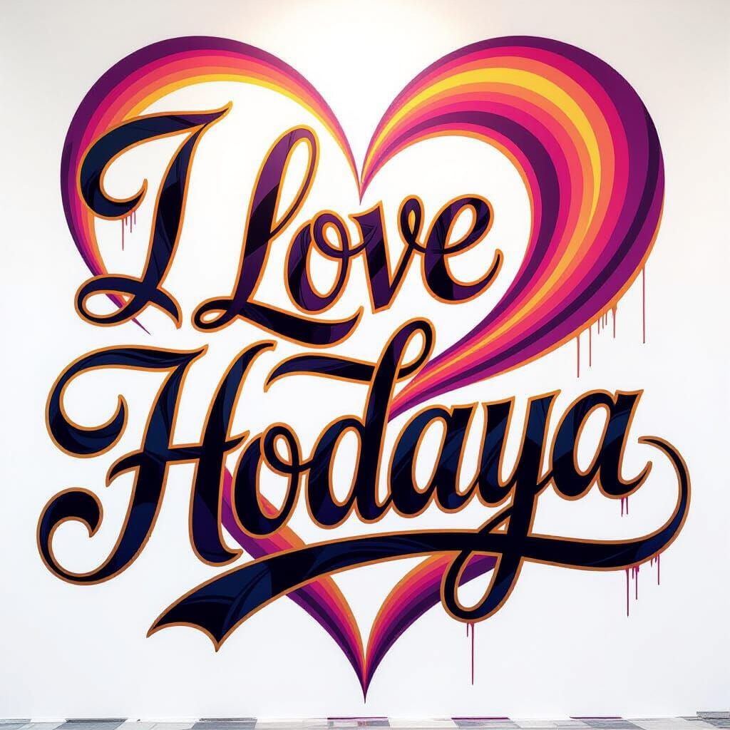 Colossal Hebrew Calligraphy Art with Vibrant Heart