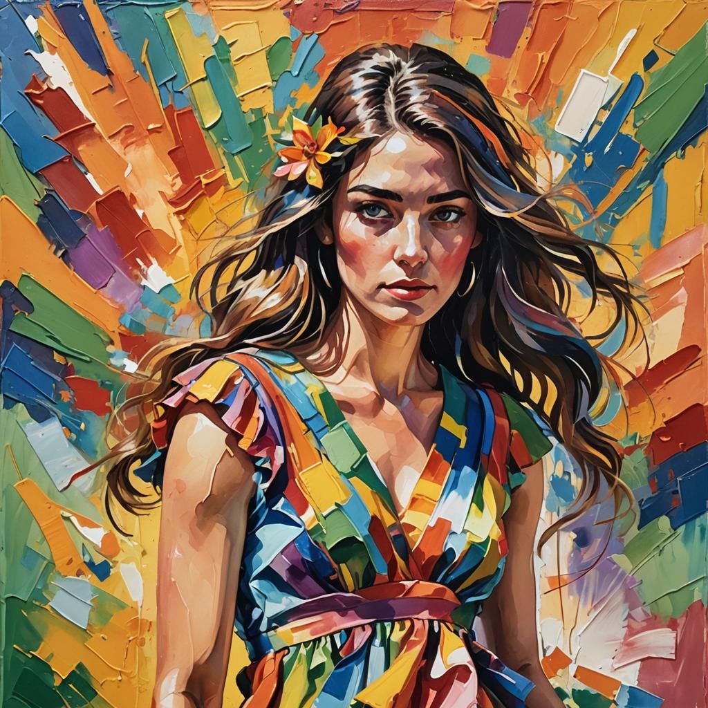 Gouache Portrait of Woman in Summer Dress