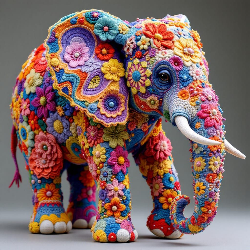 elaborate mixed media elephant sculpture  by @VolcanoKatze