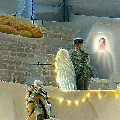 A soldier being watched over by an angel