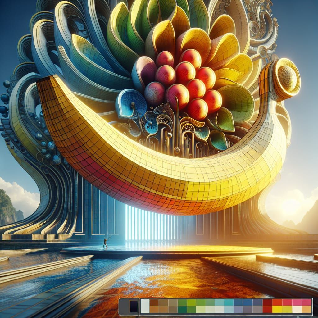 Banana Building: Architectural Teapot in Matte Painting Styl...