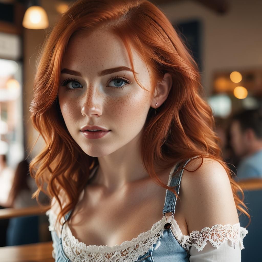 Redhead in Coffee Shop, DSLR Photography Style