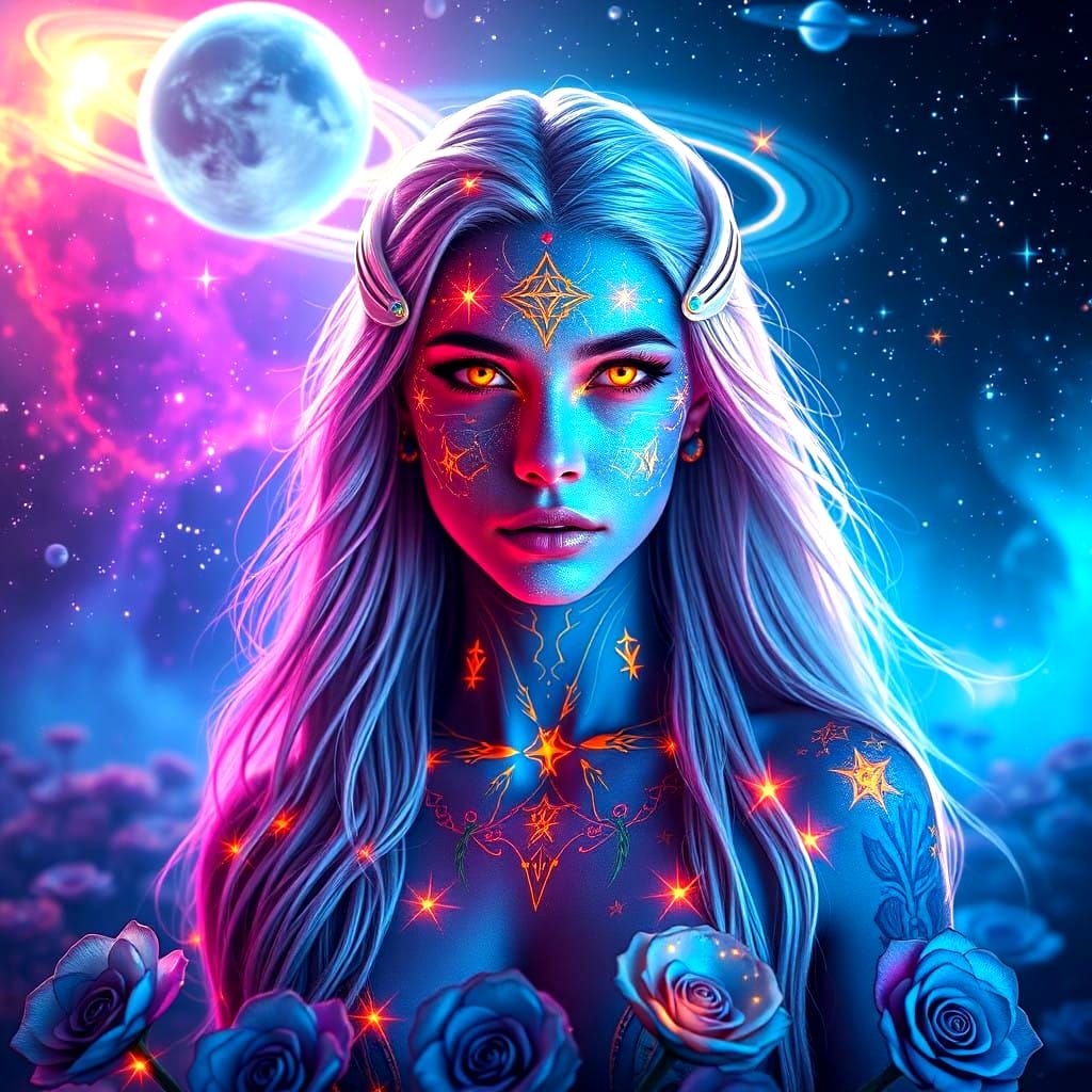 Starry Lotus Warrior Emerges from Cosmic Landscape