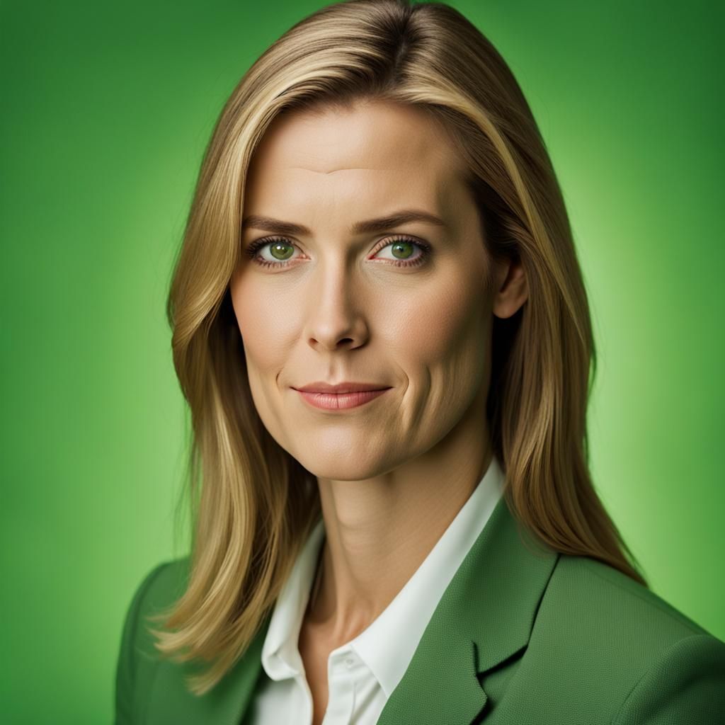 an young white executive woman with brown eyes over a solid ...