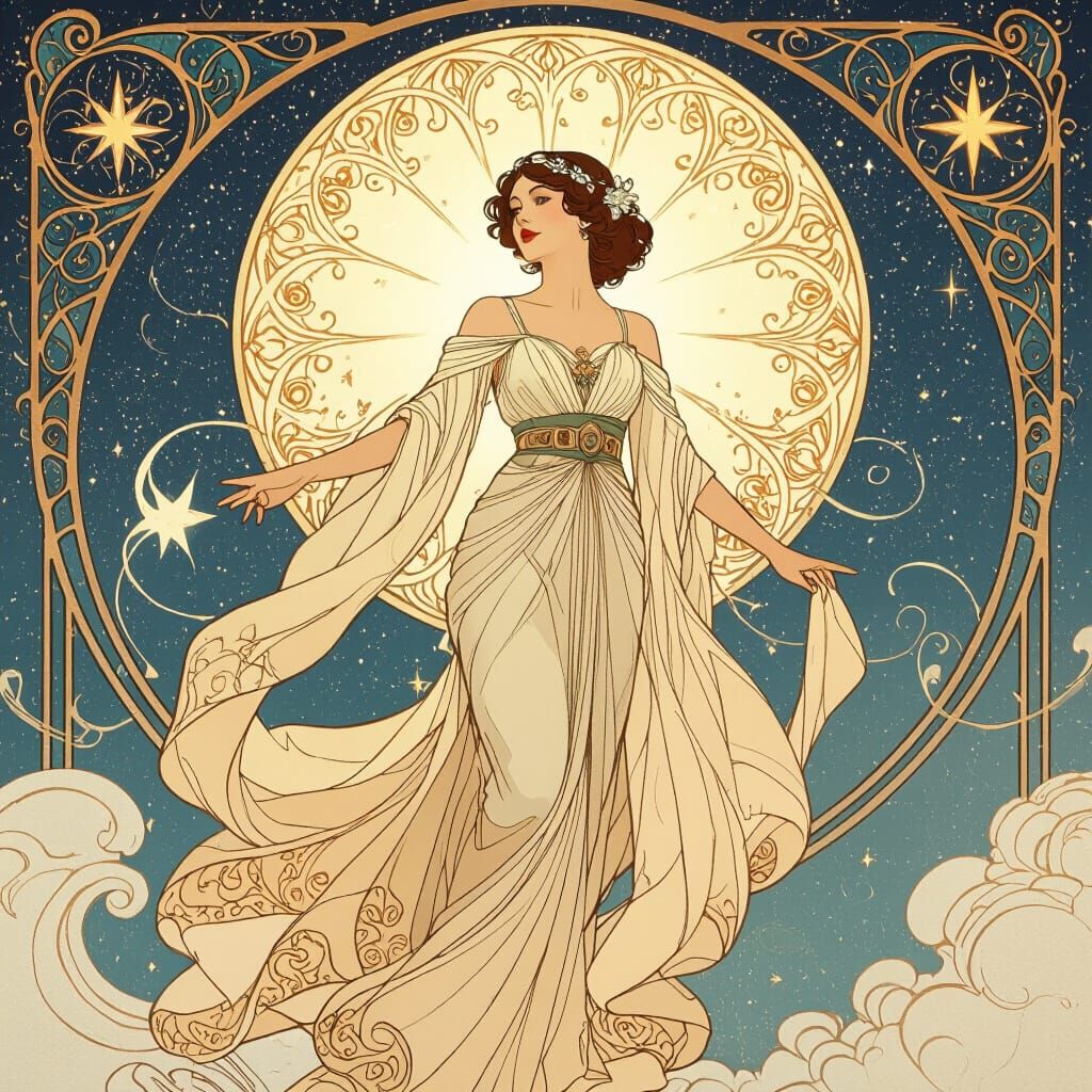 Celestial Rising Star in Art Nouveau Style