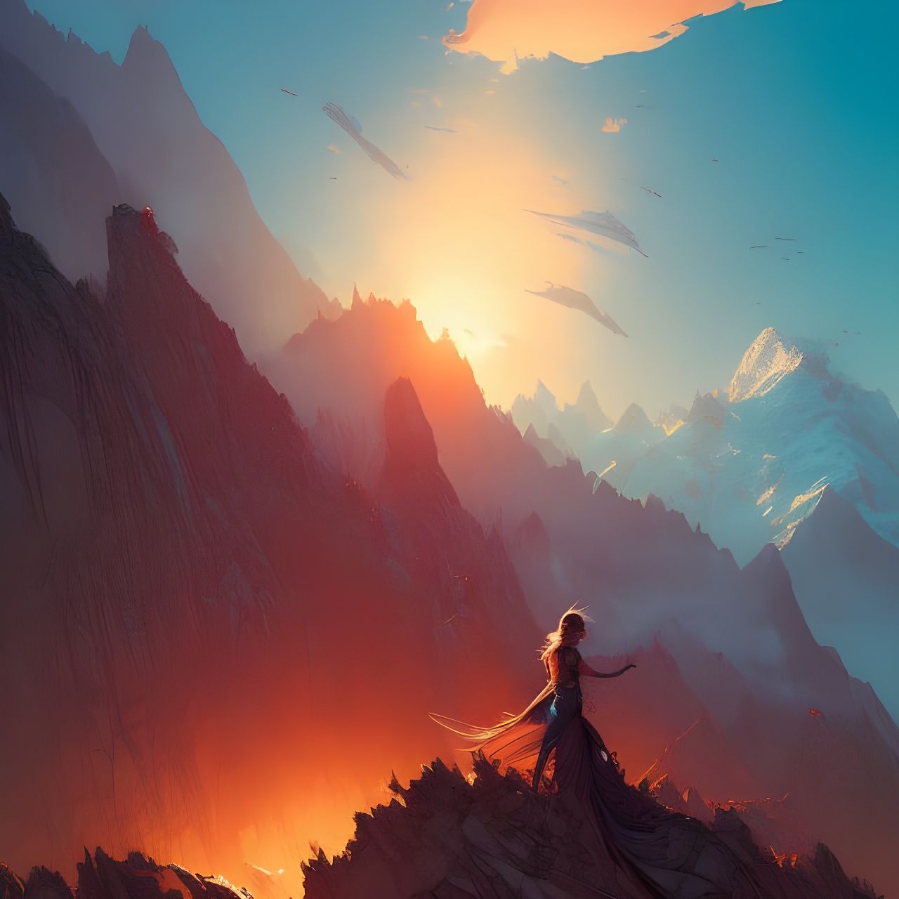 Sunrise over the mountains Hyper-detailed colourful illustra...