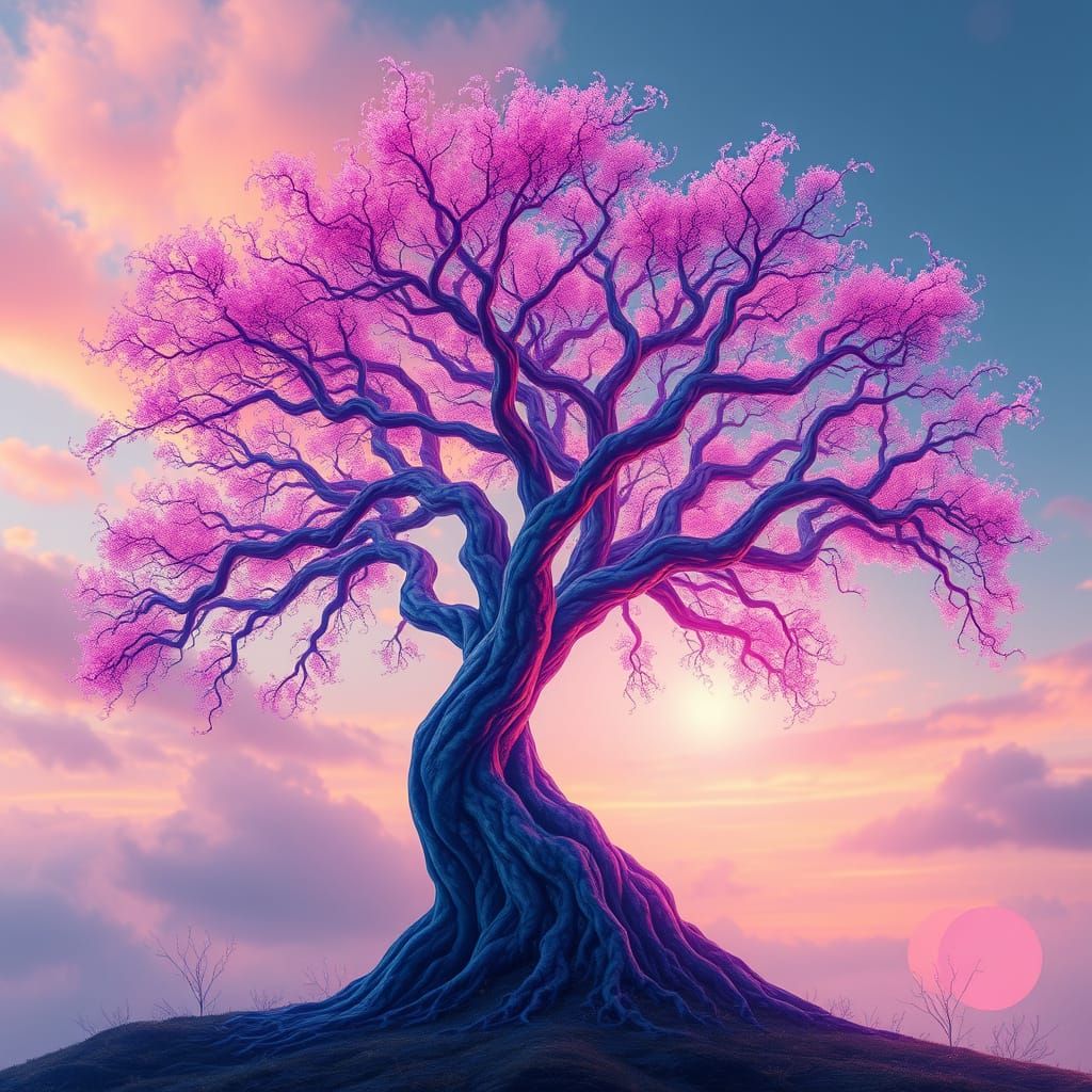 Pink Tree - Ethereal, Fractal Tree in a Celestial Landscape