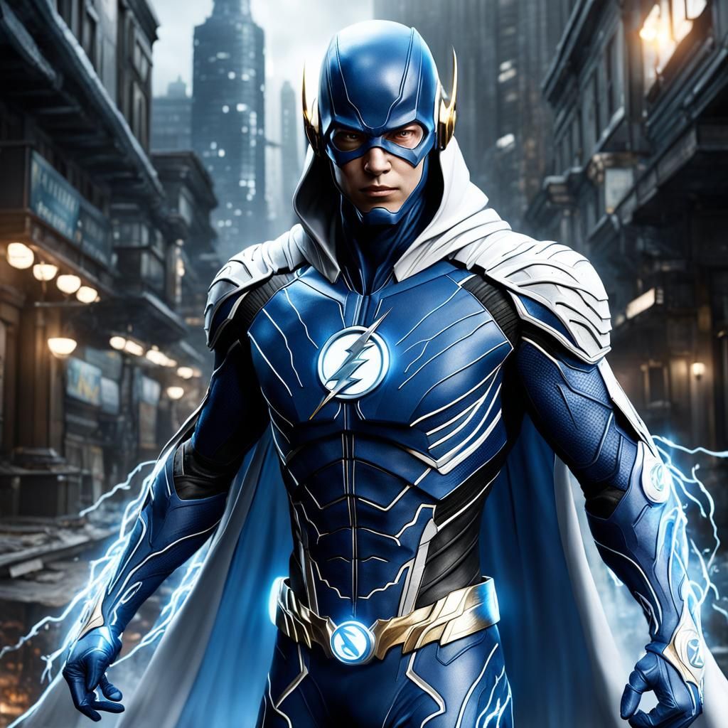 The Flash, White and blue hooded cloak symbiont suit