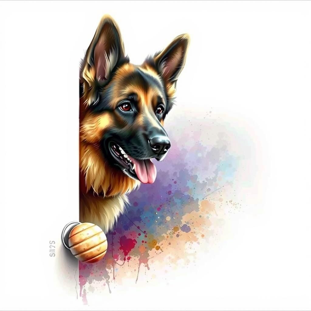 German shepherd looks out, hyperrealistic art, watercolor painting, 16k resolution #dog #door  by @Francy