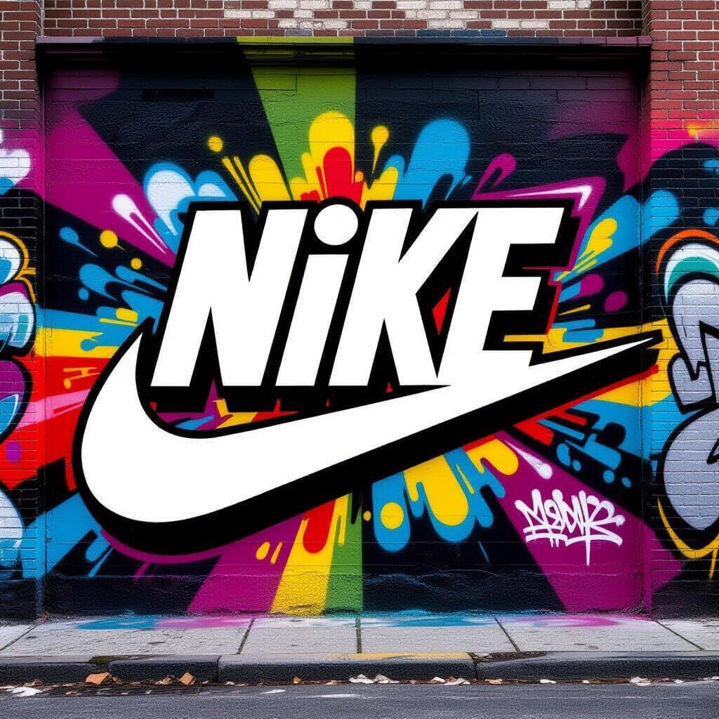 Nike Graffiti Mural on Brick Wall in Urban Art Style