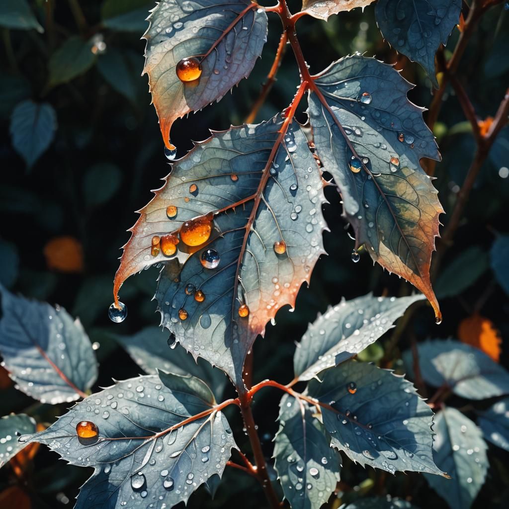 Beautiful dew drops shine in the morning light Je me souviens des