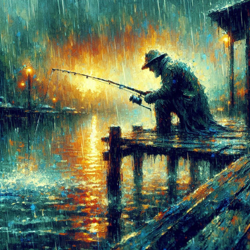 Fishing under the rain