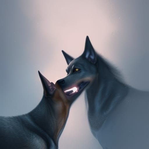 Misty doberman wolf in rose gold fire Golden Love