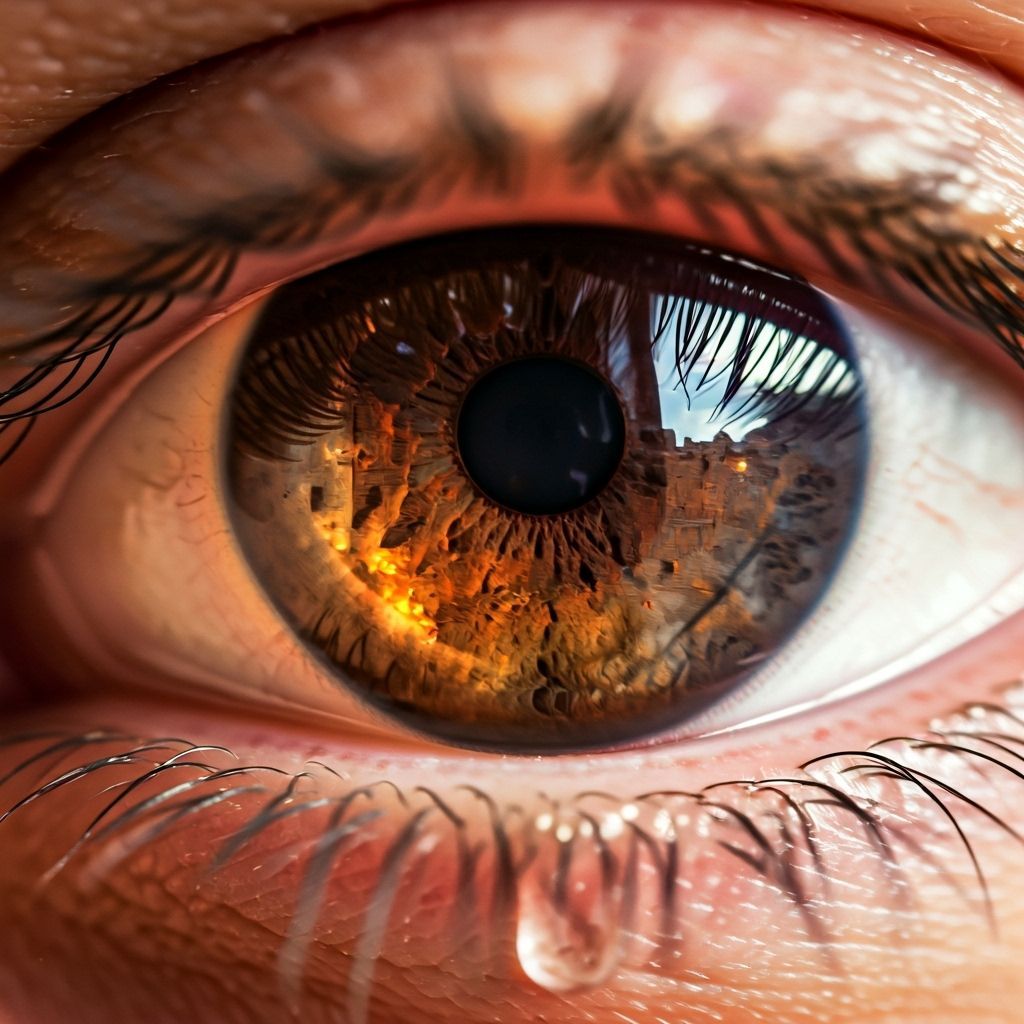 Eye Reflecting Burning Jerusalem, Hyperrealistic Detail
