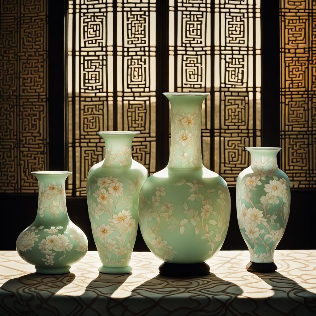 4 Painted Jade Vases - AI Generated Artwork - NightCafe Creator