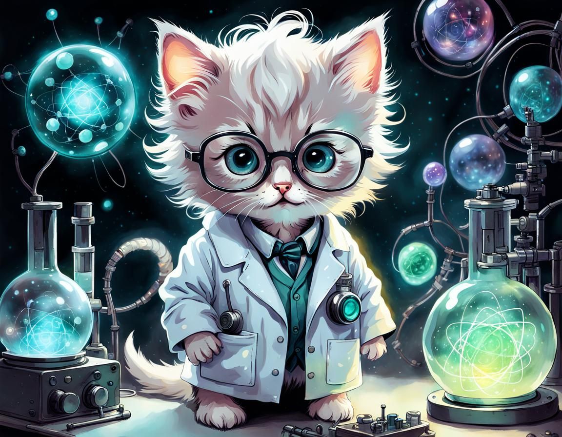 Materials scientist kitty  by @YukiKenji