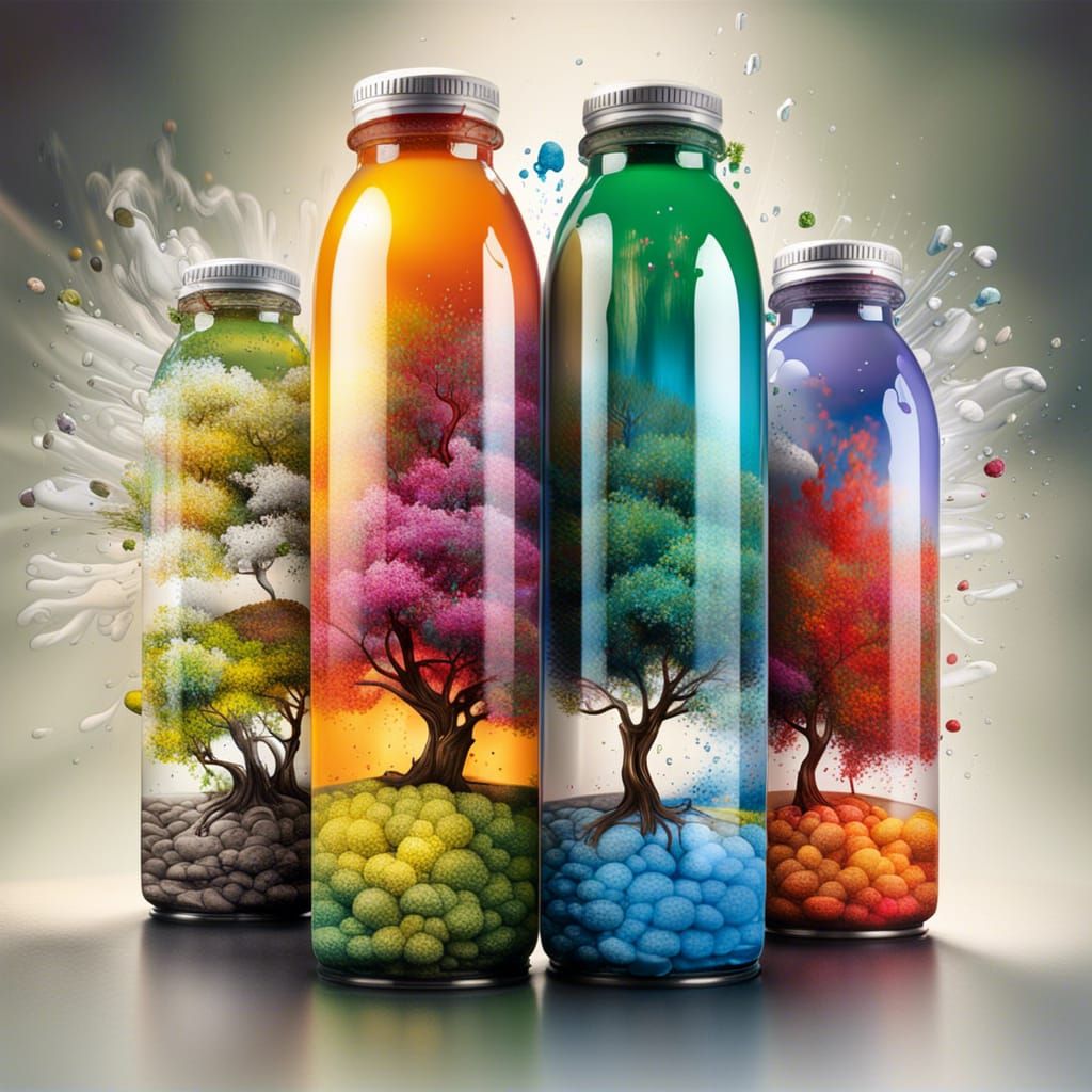 four seasons landscape inside four bottles
  by @Brent Lin