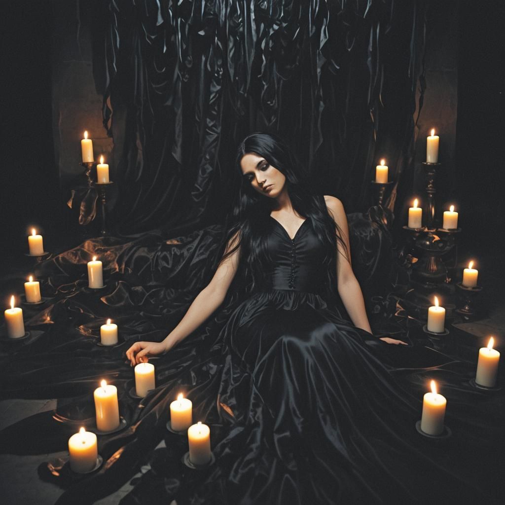Gothic Rock Album Cover with Woman and Candles