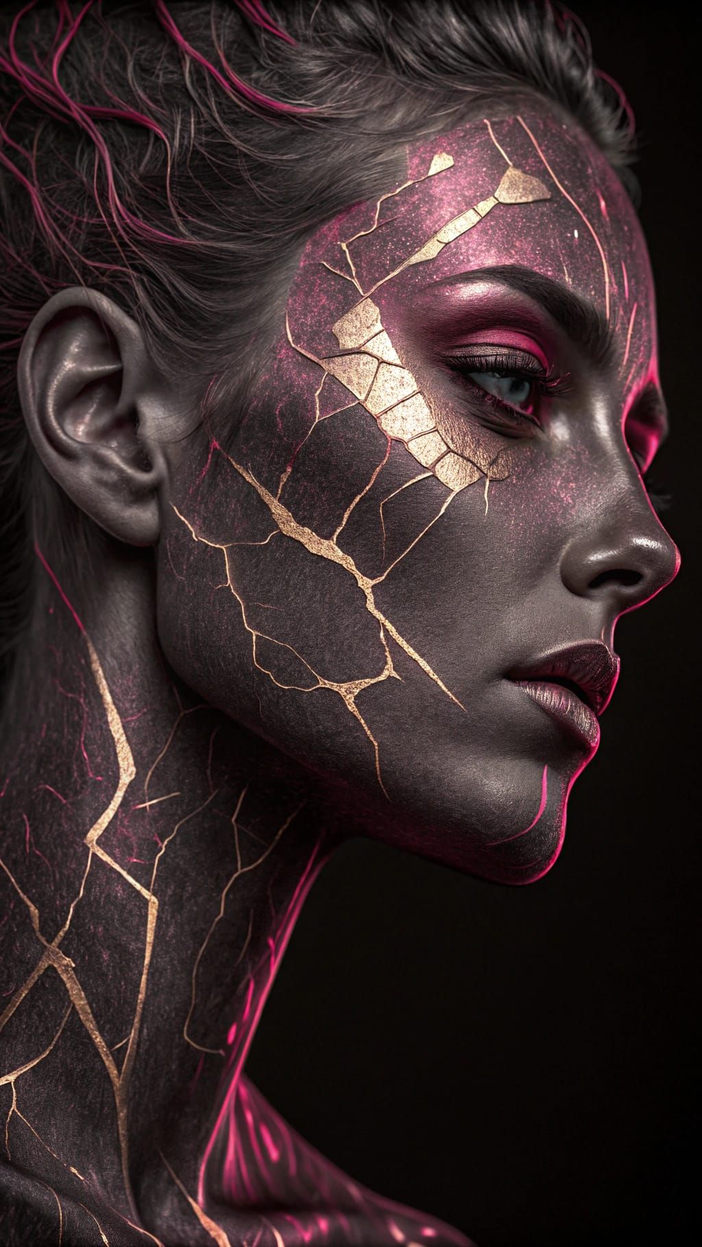 Dark Goddess with Gold Kintsugi Tears in a Modern Sculpture ...