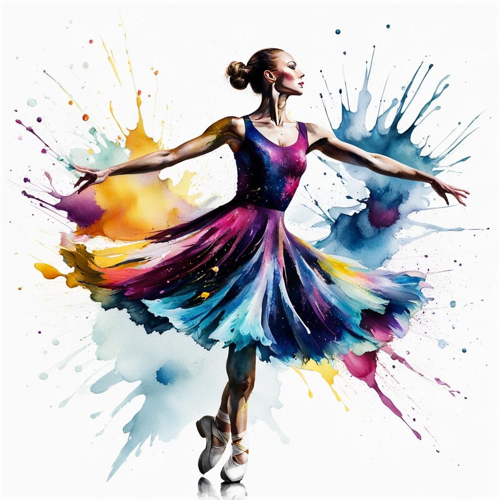 Figure Skater Twirls Amidst Vibrant Watercolor Splashes