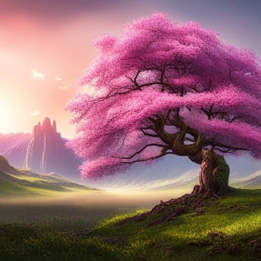 One cherry blossom tree in a meadow   by @Cristian