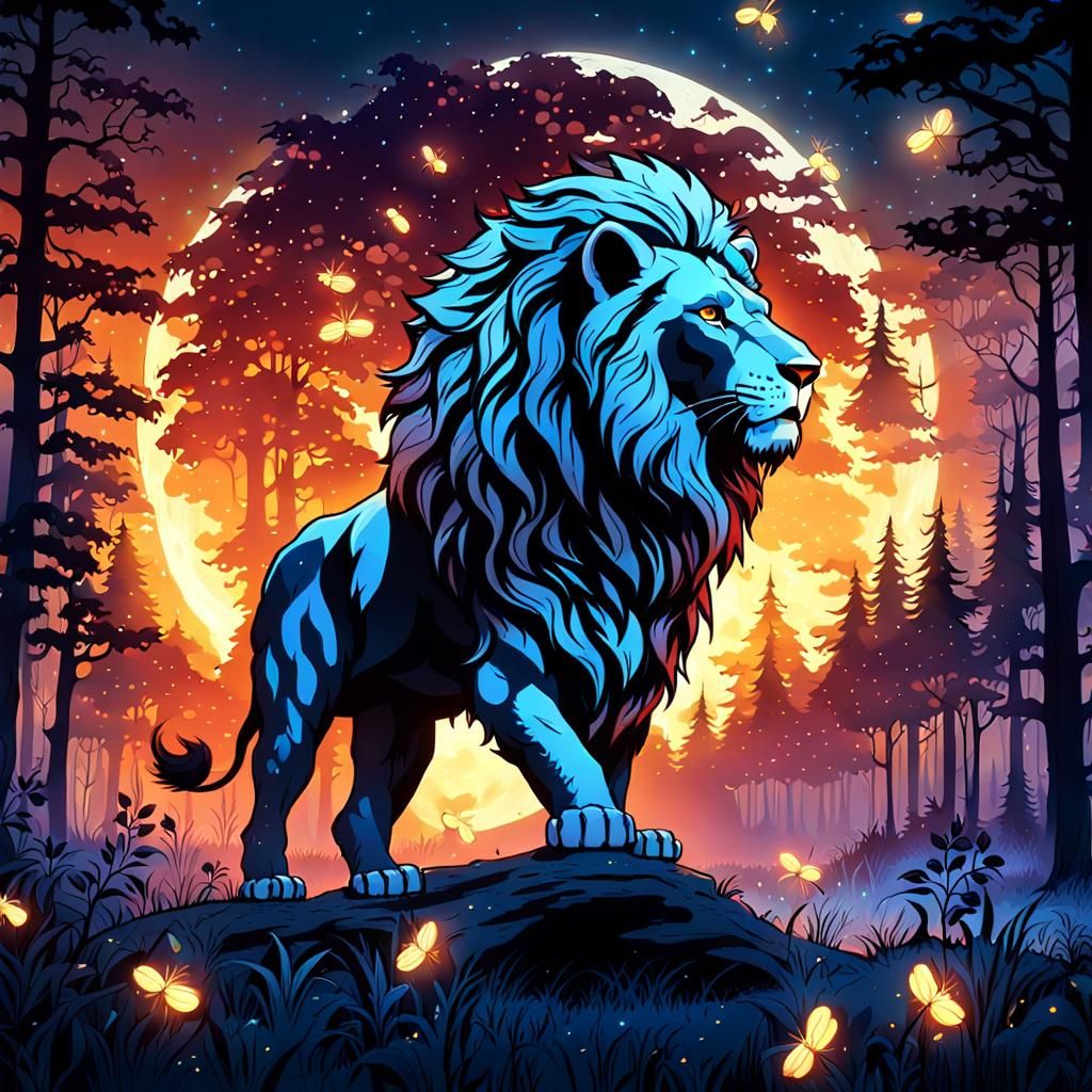 Magestic Lion in fiery Moonlight AI