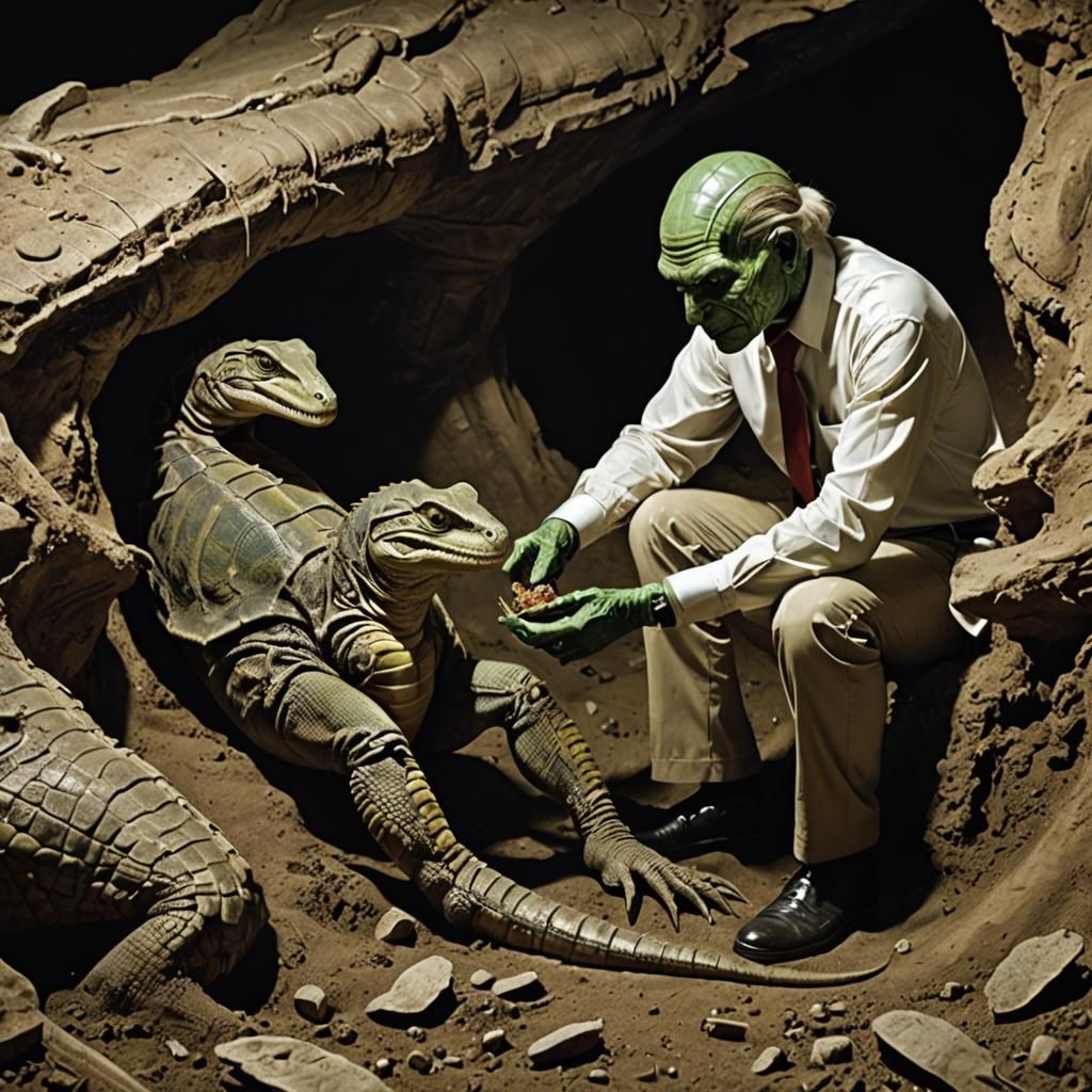 reptilian eating a human under ground