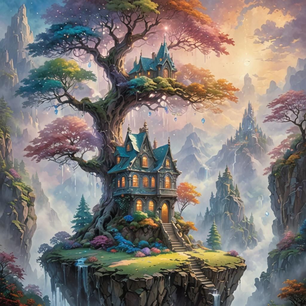 Crystal Castle defing gravity on top floating island tree::