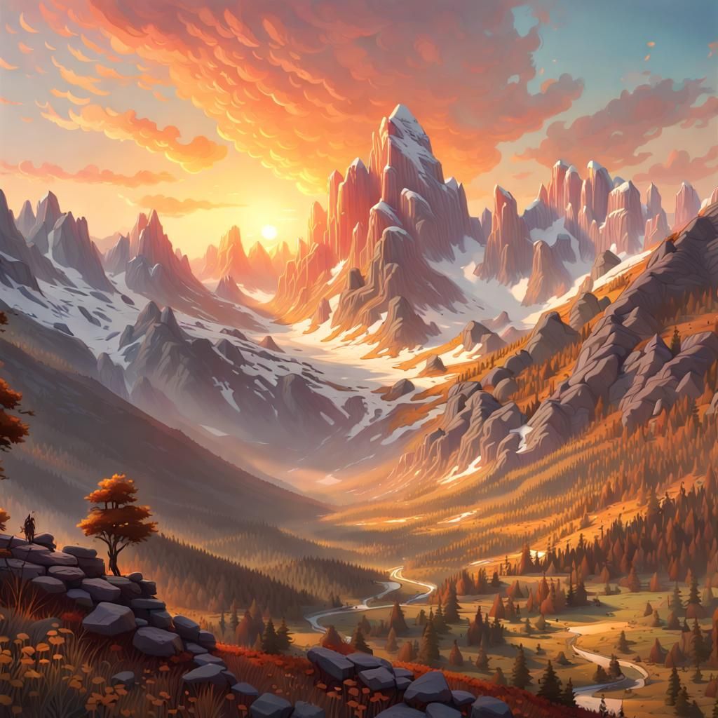 Sunrise over the mountains, 8k resolution concept art portra...