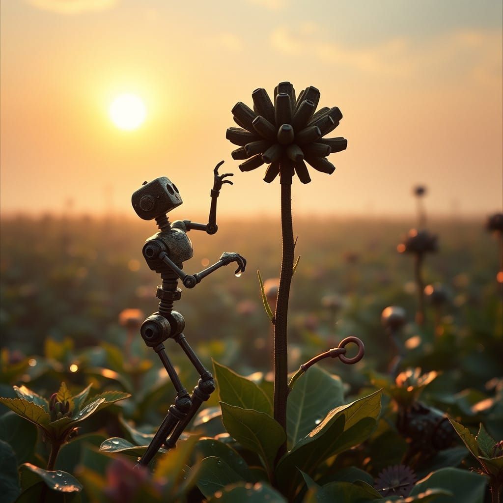 tiny-robots on stalks-made-of-rusty-jointed-coupling-rods, connecting-rods, springs and knuckle-joints.

these tiny-robots only have upper b...