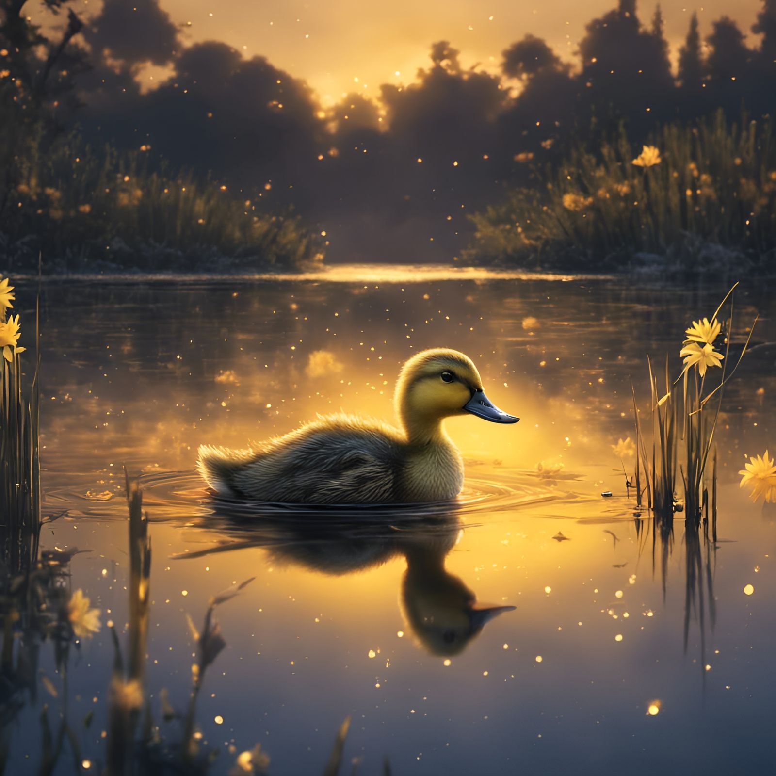 Yellow Duckling at Night
