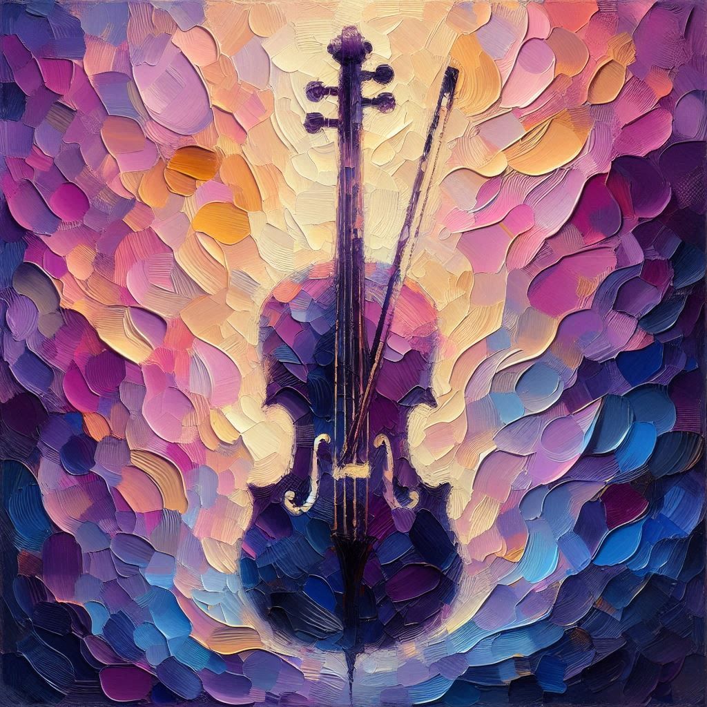 a minimalist painting of a violin, impasto style.