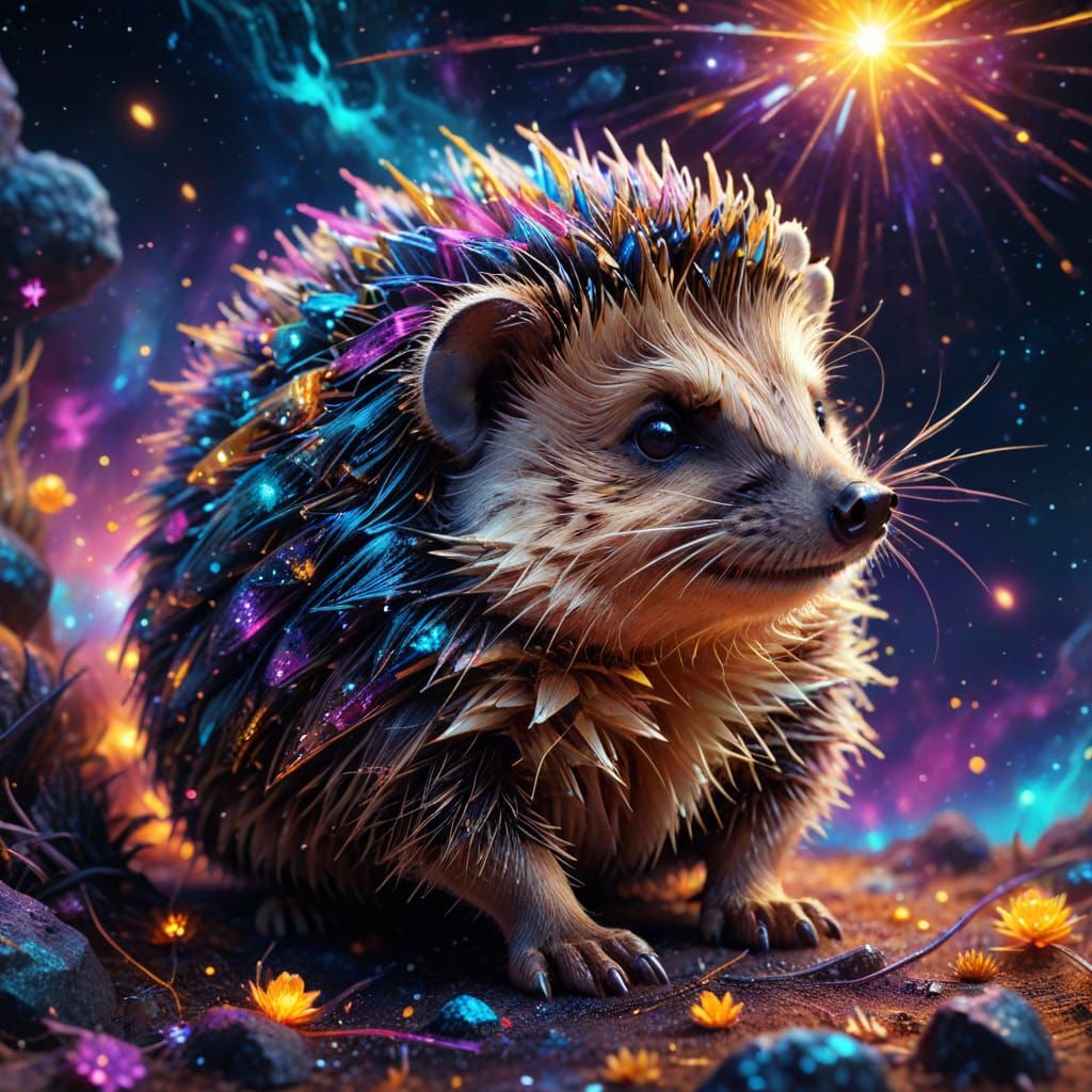 Space hedgehog. - Cosmic Hedgehog in Space: A Neon Digital P...