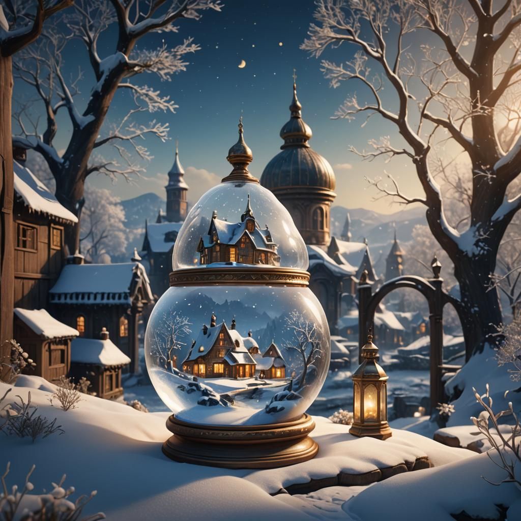 Winter village inside bottle,xmas scenery