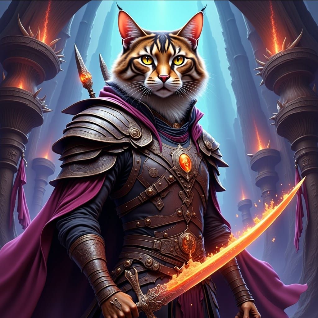  <lora:Portraits Flux:1.0>cat warrior 