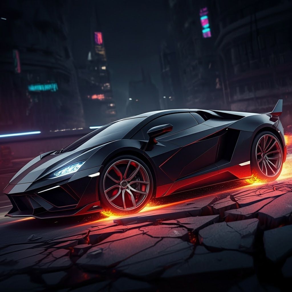 Cyberpunk Supercar Speeds Through Shattered City