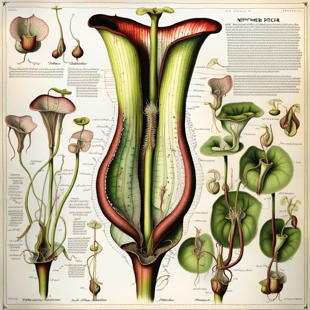 Botanical pen and ink illustration of Nepenthes carnivorous plant   by @Maree