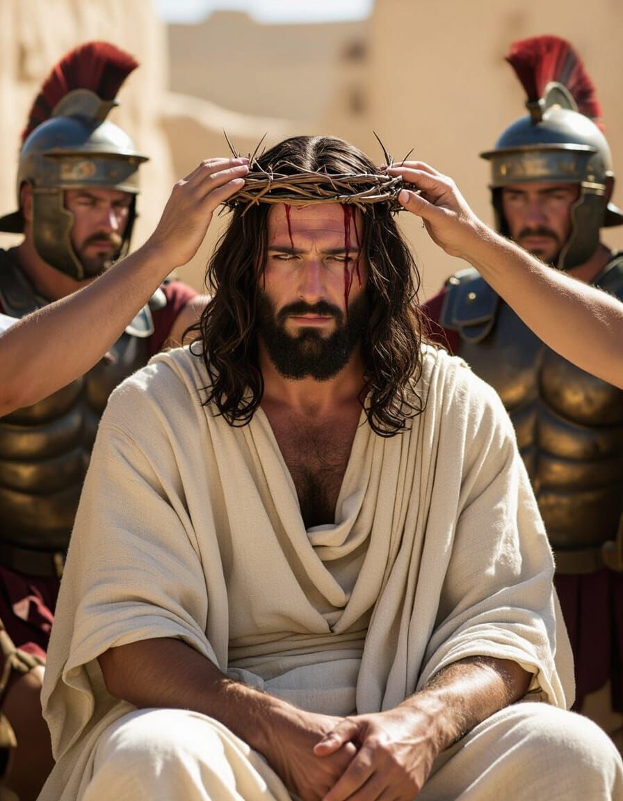 Photorealistic Biblical Scene: Mockery and Crown of Thorns