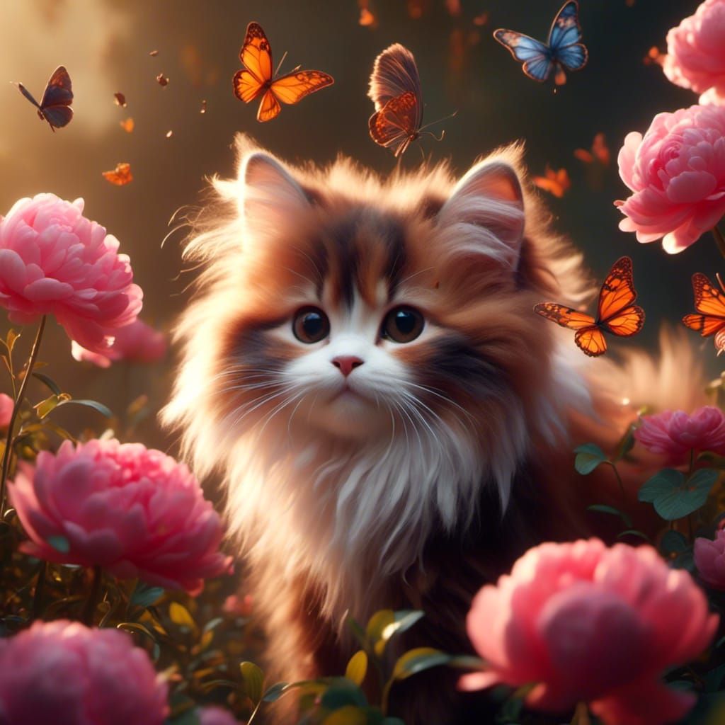 <lora:Kyoot:1.0> Calico long haired kitten with extremely lo...