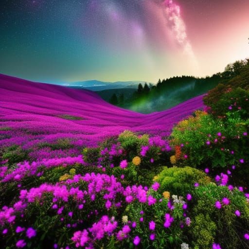 Flowering hills - AI Generated Artwork - NightCafe Creator