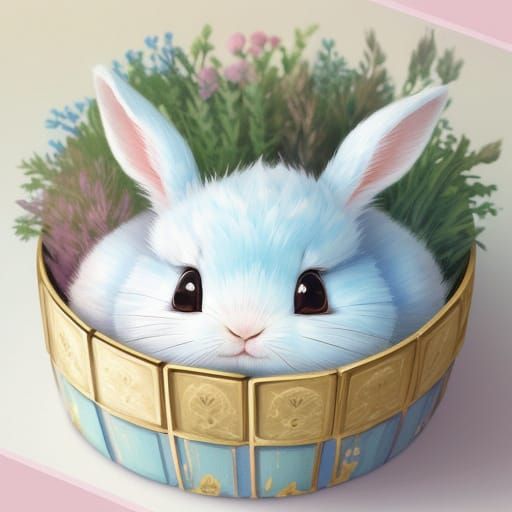 Whimsical Rabbits Peeking from a Box: Digital Art