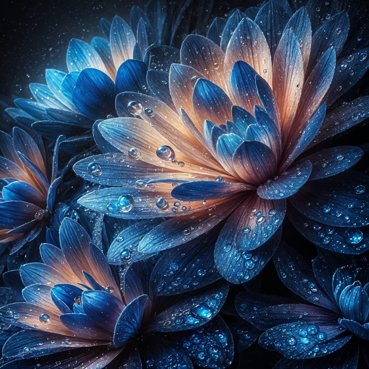 Blue flowers with droplets