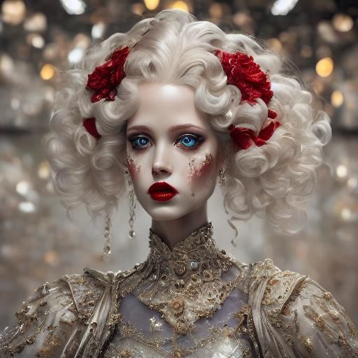 A stunning young  woman  <lora:Porcelain:1.0>, doll-like skin, bright red makeup